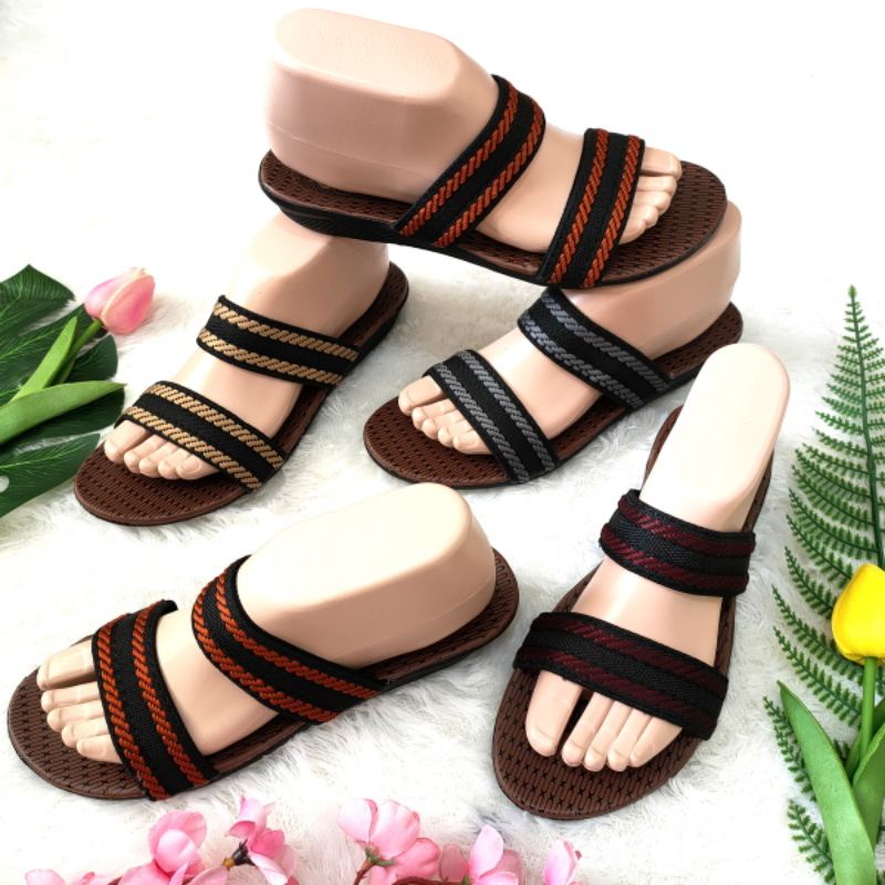 Sandal wanita murah turki rajut ban 2 garis Felonie  MRK 02