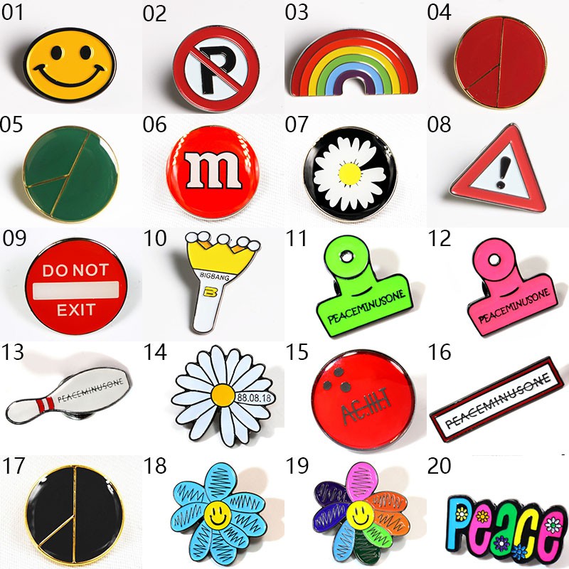 GD Support Same Metal Badge Fashion Daisy Rainbow Smiley Pattern Brooch Clothes Bags Accessories