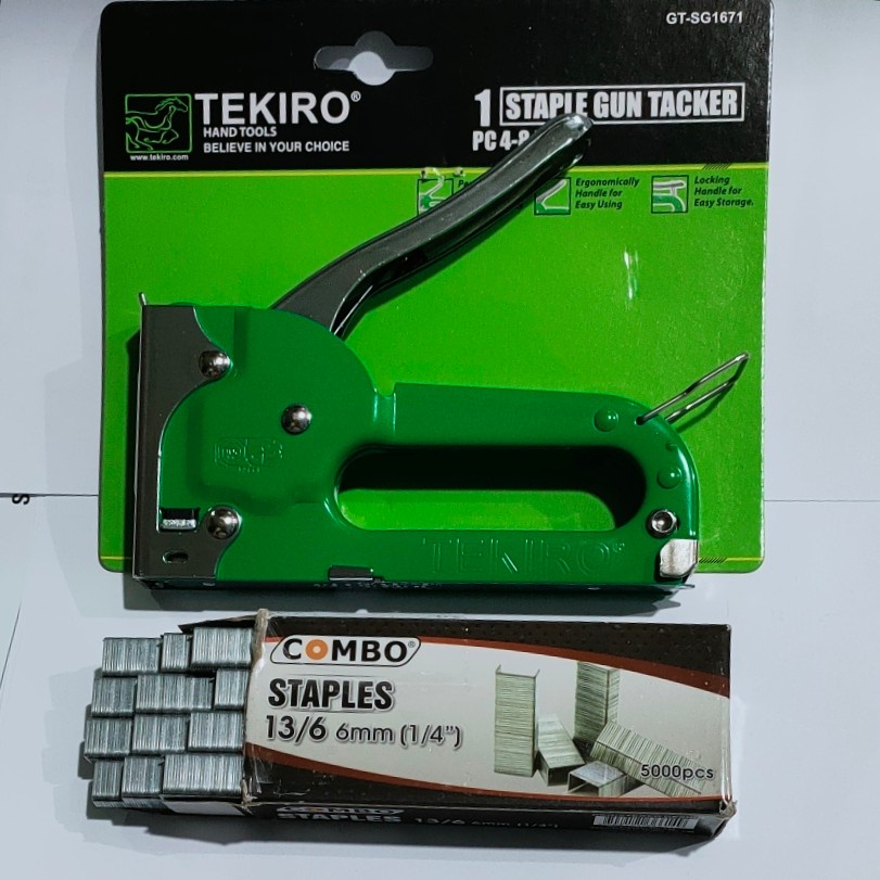 

Tekiro Staple Gun & Refill 6 mm - Staple Tembak Kayu Jok Dekorasi