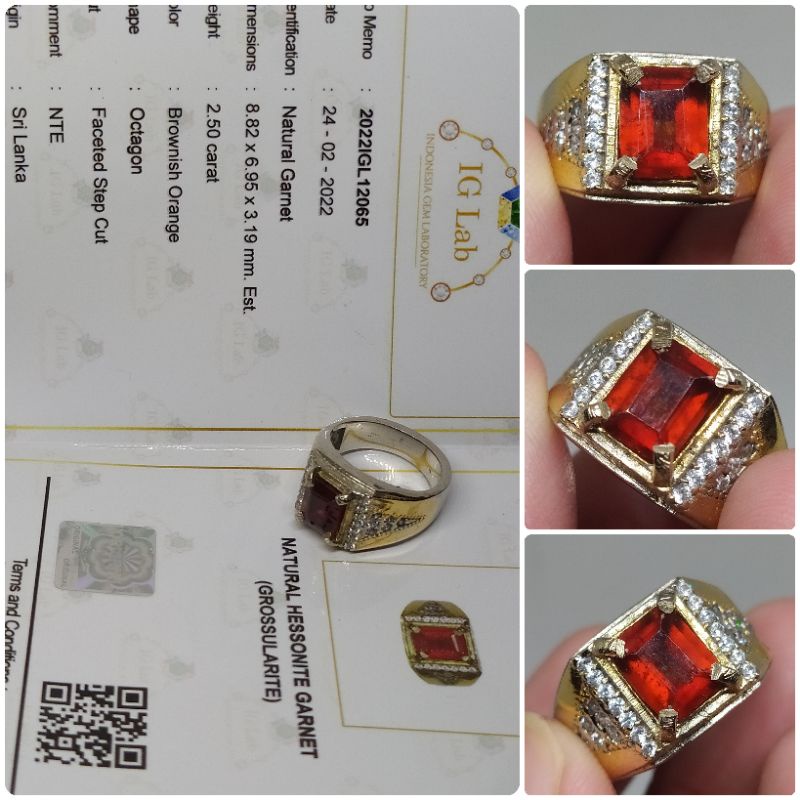 Natural Hessonite Garnet Sri Lanka Top 2,5 ct memo IG Lab