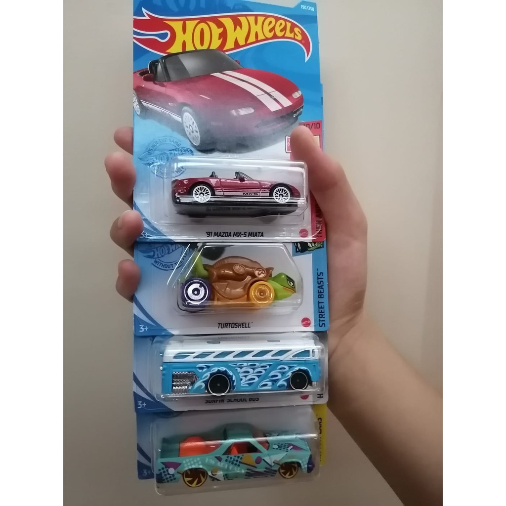 Diecast Hot Wheels 1 PAKET isi 4 Mazda Miata Turtoshell Surfin School El Camino HW Hotwheels