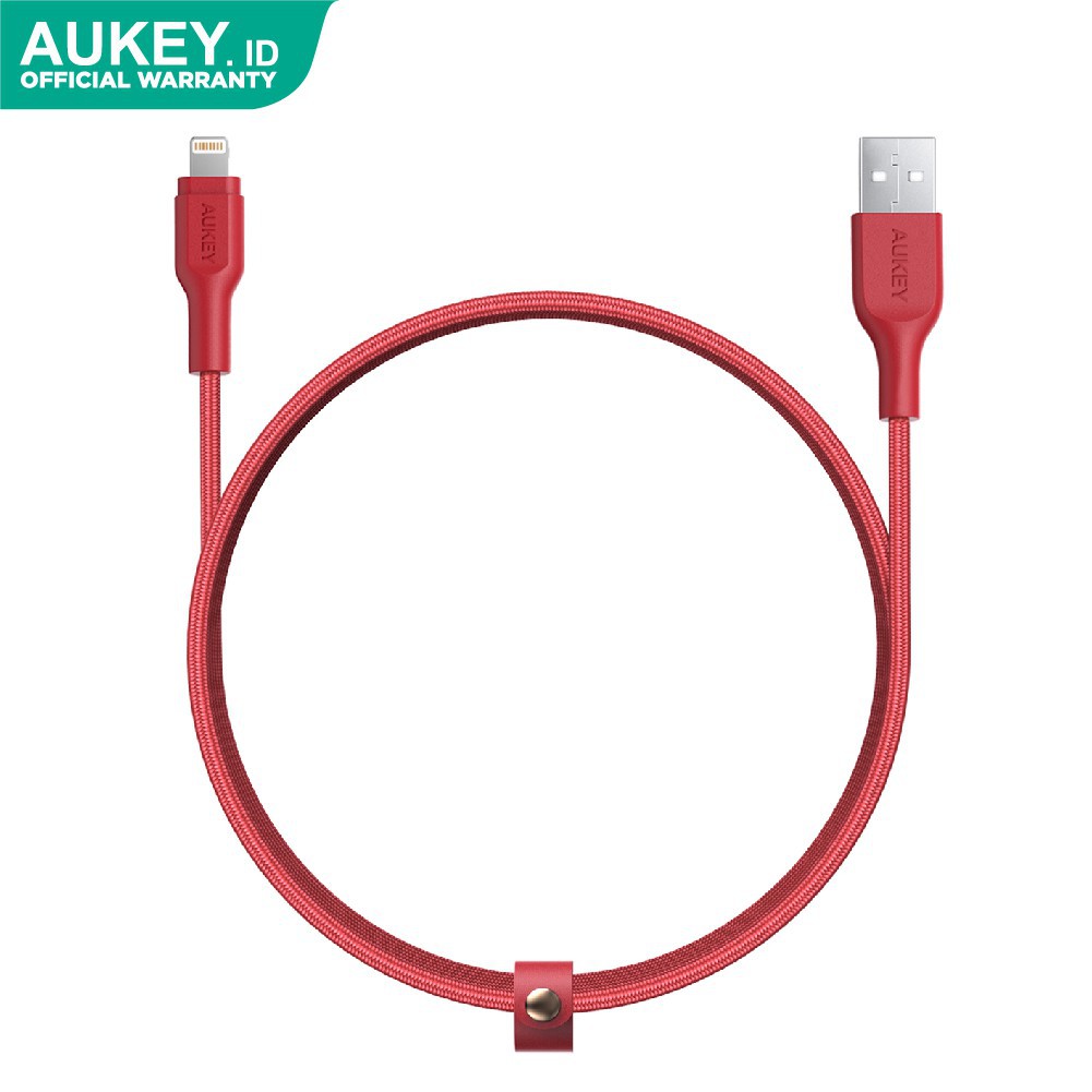 [SHOPEE 10RB] Aukey Cable 2M LightningBraided MFI Apple Red - 500213