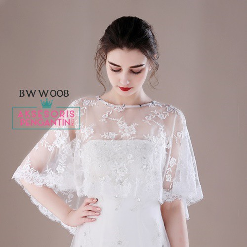 [PRODUK TERBATAS] BOLERO WANITA LACE AKSESORIS CARDIGAN PESTA BROKAT KOREA PUTIH BWW008