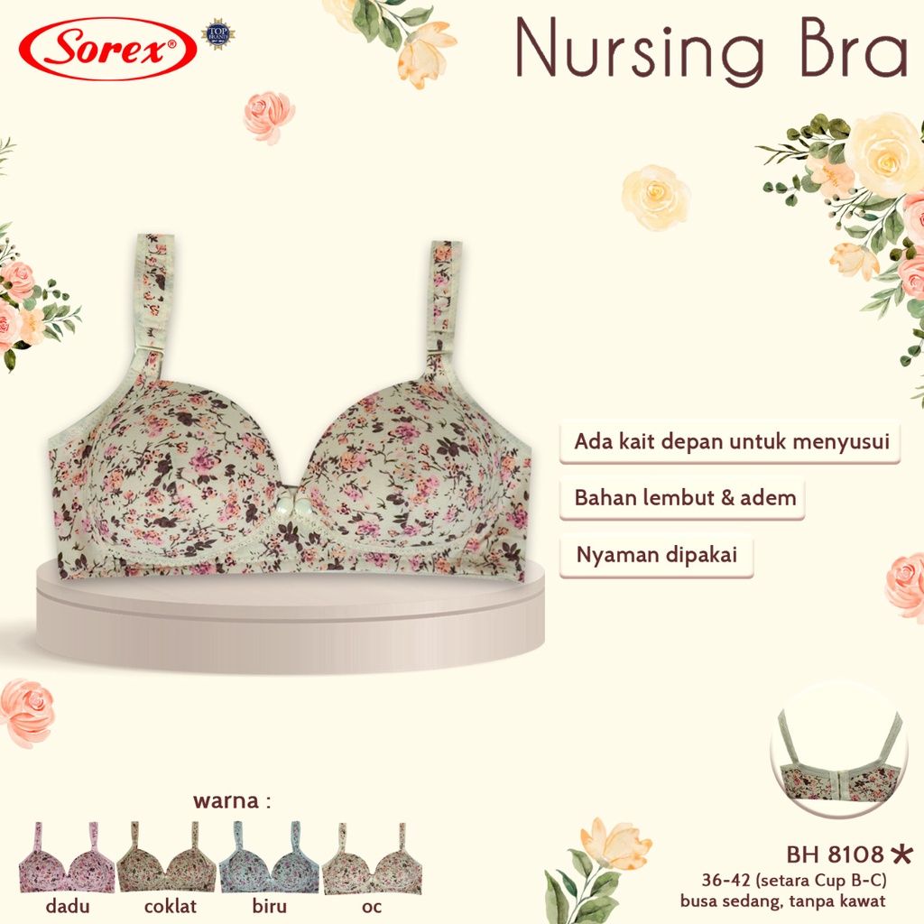 SOREX BH Menyusui / Nursing Maternity BRA 8108 Tanpa Kawat + Busa sedang