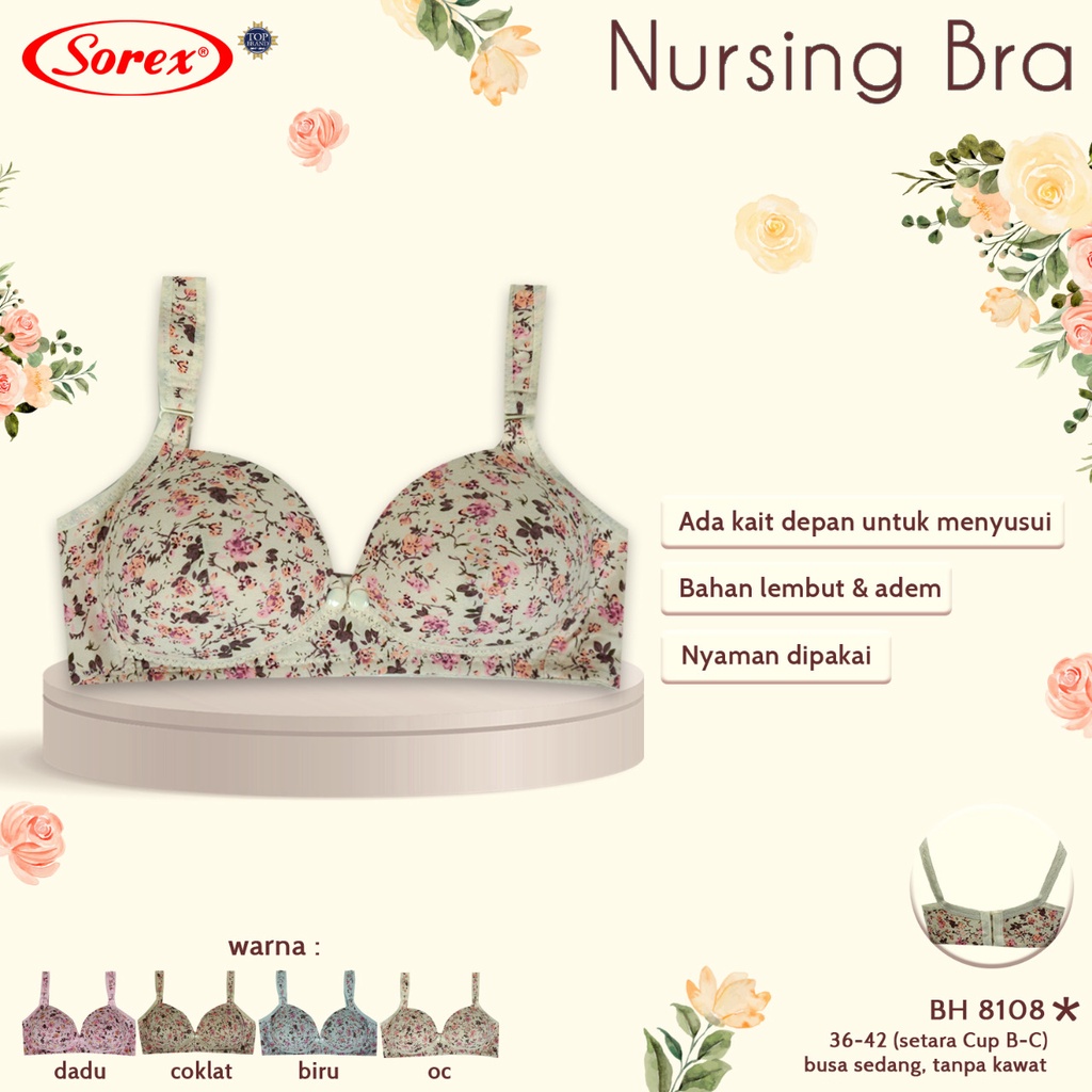 Bh Bra Sorex 8108 (Cup B) Nursing Bra Motif | Bra Menyusui Busa Tanpa Kawat Motif |jcx