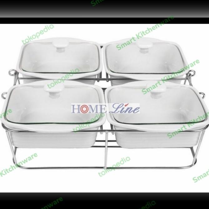 FOOD WARMER MANGKOK SAJI + PENGHANGAT SEGI SET 4 KERAMIK PUTIH