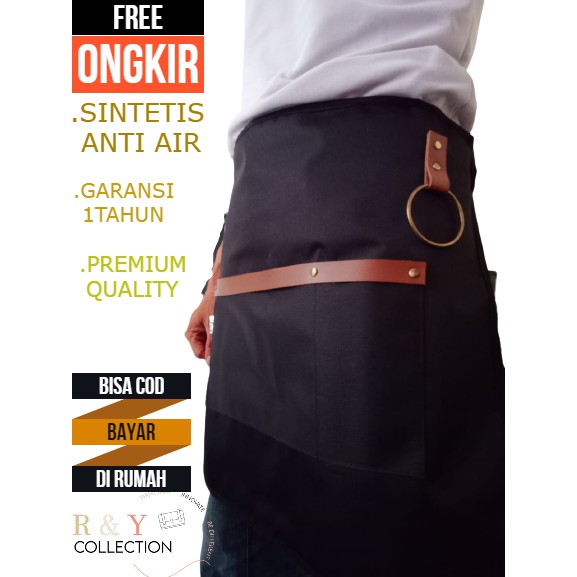 apron setengah badan cowok cewek custom antiair hitam setengah pinggang