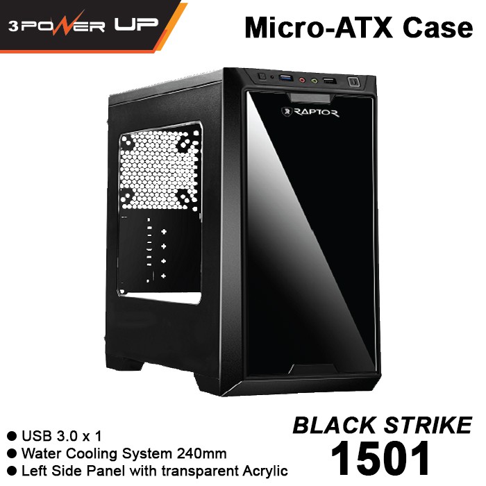 gaming case pc power up raptor black strike 1501   transparent acrylic   m atx case