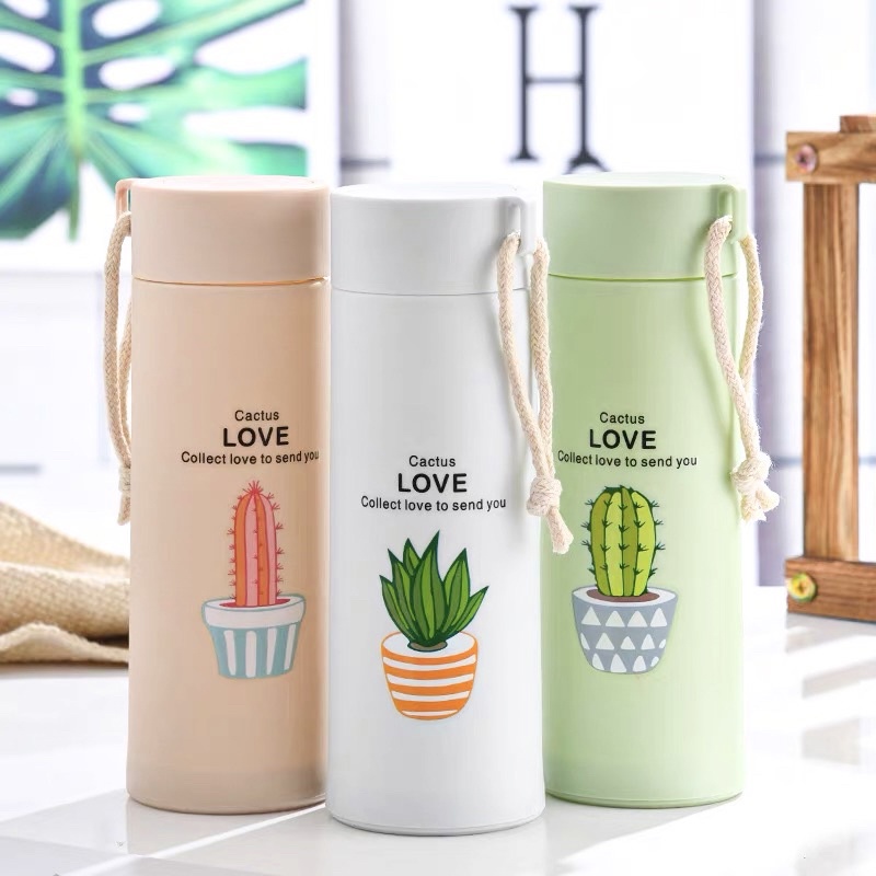 BOTOL MINUM KACA / TERMOS KACA MOTIF TANAMAN KAKTUS LUCU / THERMOS TUMBLER UNIK BPA FREE BAHAN BELING CACTUS / SOUVENIR HADIAH BOTOL