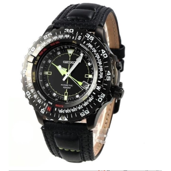 seiko SKA425P1 Kinetic Full Black Leather Strap