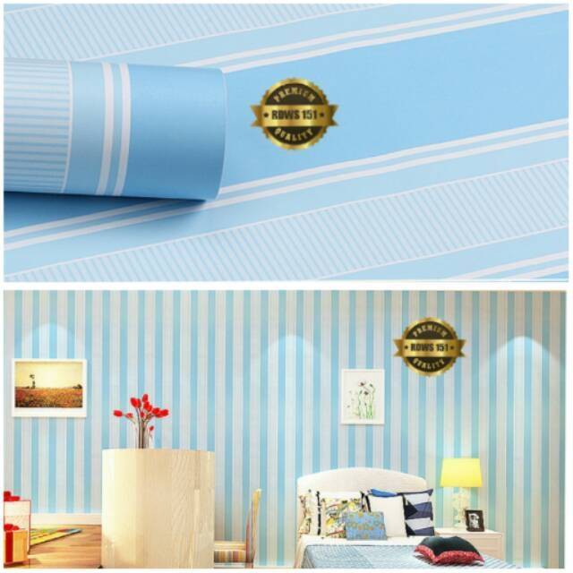 Wallpaper Sticker GARIS BIRU PUTIH MINIMALIS WPS599 Stiker Dinding