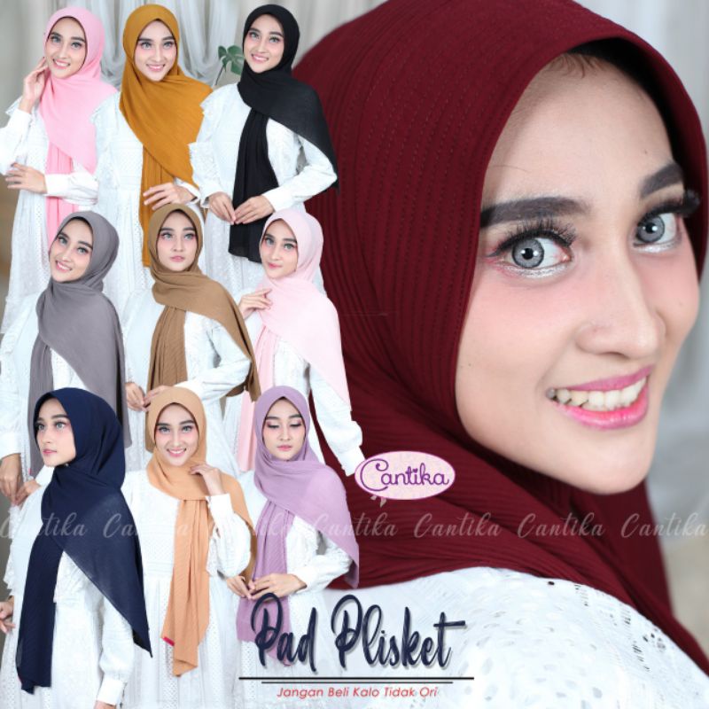 Original Cantika Hijab Jilbab Pasmina pad Plisket , Phasmina pet Plisket