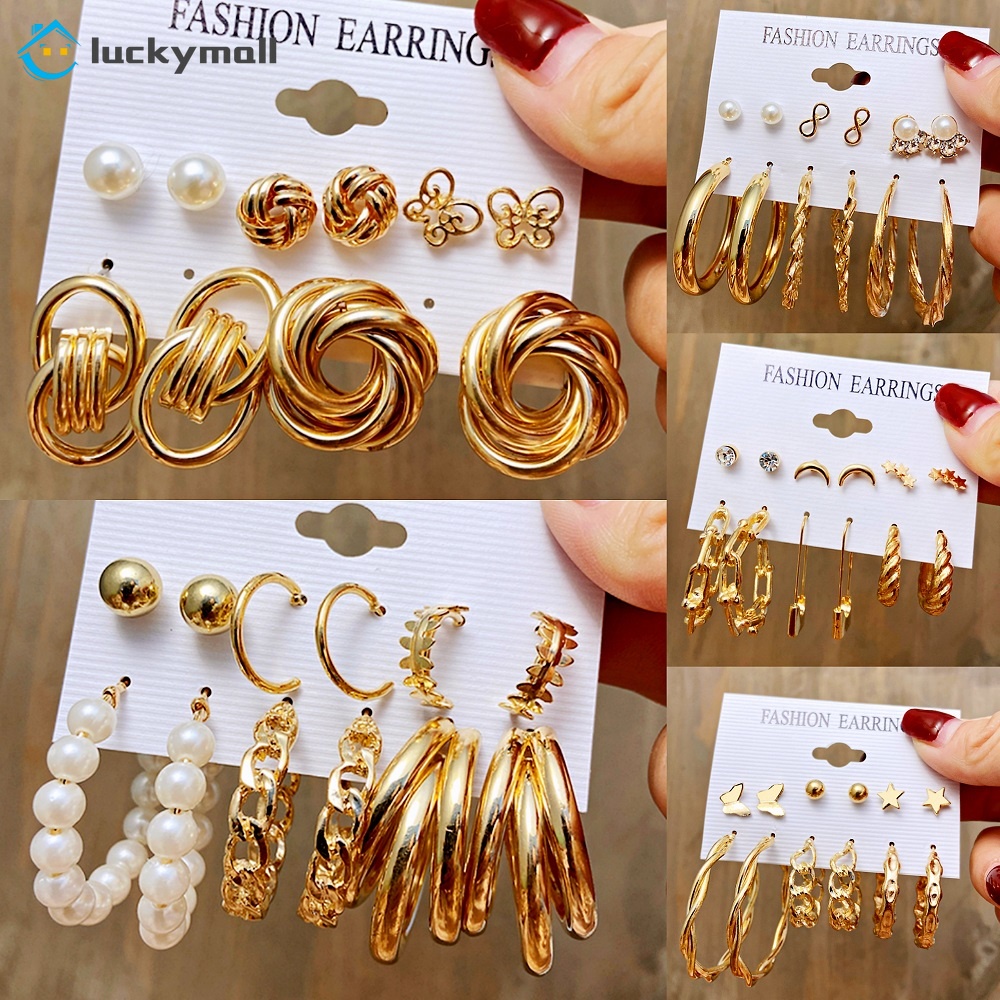 10pcs / Set Anting Stud Hias Mutiara Kupu-Kupu Warna Emas Gaya Retro Untuk Wanita