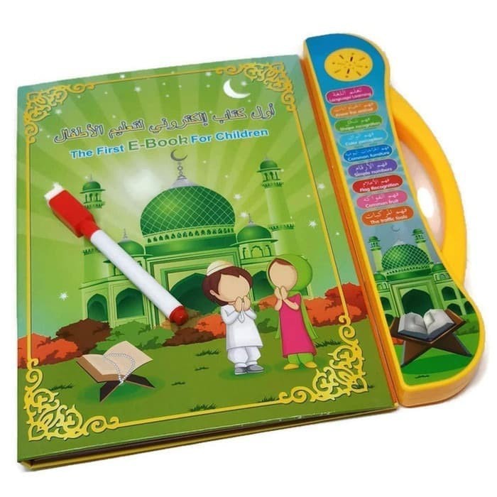 Ebook 4 bahasa mainan edukasi buku anak pintar e book muslim islamic 4 in 1 lampu hard cover pembelajaran-3