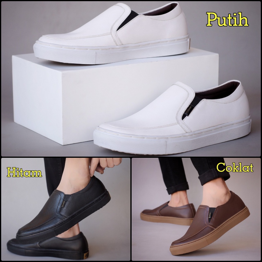 Sepatu Slip On Casual Pria Original Cevani Manzie Putih - Hitam - Coklat