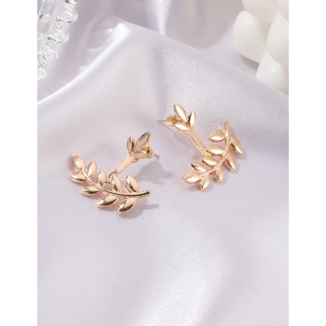 LRC Anting Tusuk Fashion Kc Gold Alloy Leaf Back Hanging Earrings V0297X