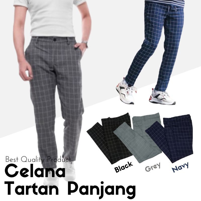 Celana Panjang Pria Kotak-kotak Tartan Cowok