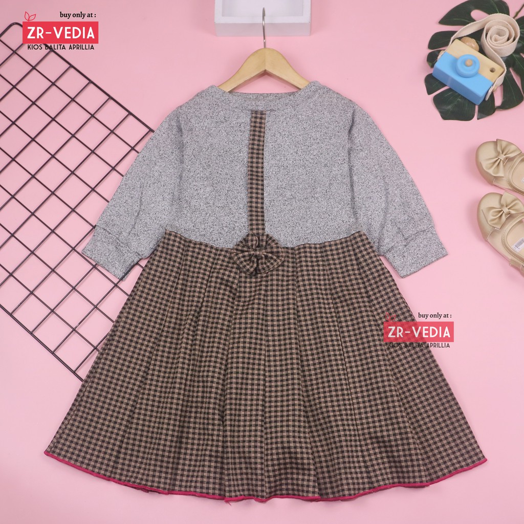 Dress Valencia 5-6 Tahun / Dres Anak Lengan Panjang Baju Perempuan Pesta Fashion Kids Motif Adem