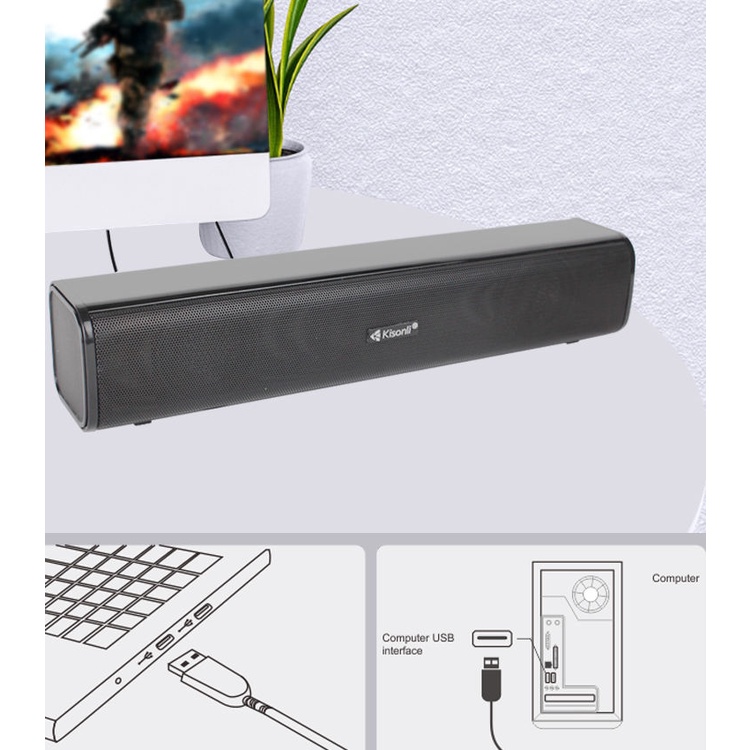 KISONLI Speaker Gaming Komputer Laptop I600 Design Long Strip With Volume Control-6