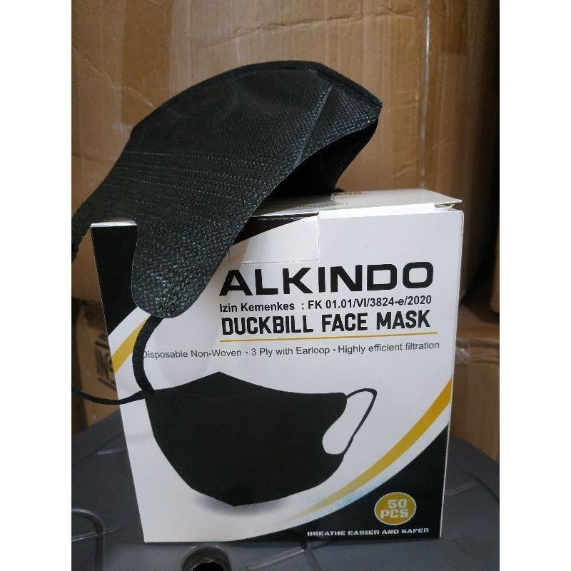 DUCKBIL MASKER ALKINDO GARIS  PUTIH 1BOX ISI 50 PCS