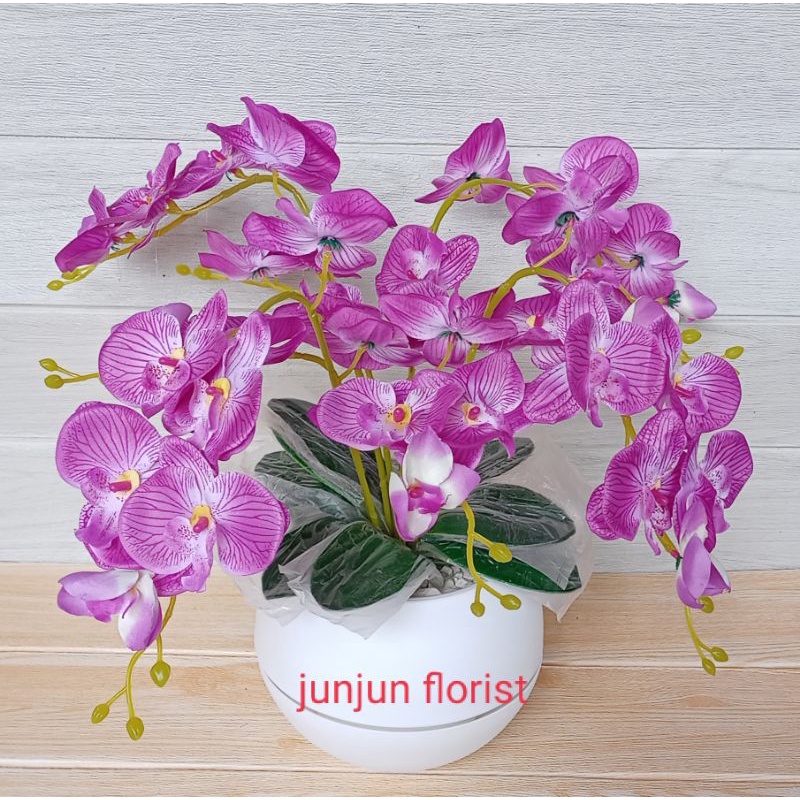 Bunga anggrek plastik jumbo pot bola besar/bunga hiasan meja /bunga