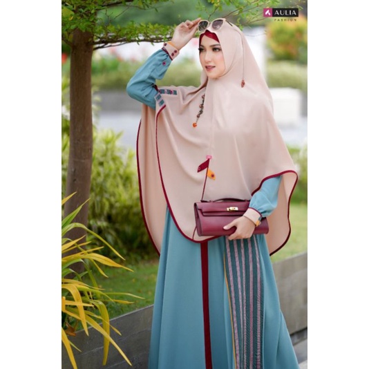 PROMO AULIA FASHION / GAMIS SYAR'I / Set Gamis Shanzaa Jungle Green Nude Lurik