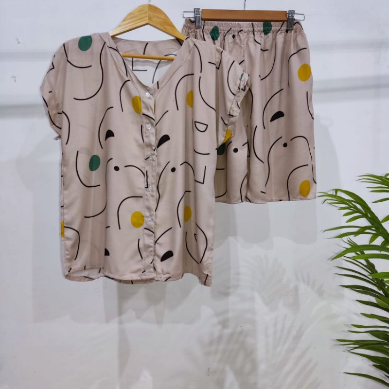 PIYAMA PENDEK RAYON | PIYAMA KANCING | BAJU RUMAHAN MURAH-TB V