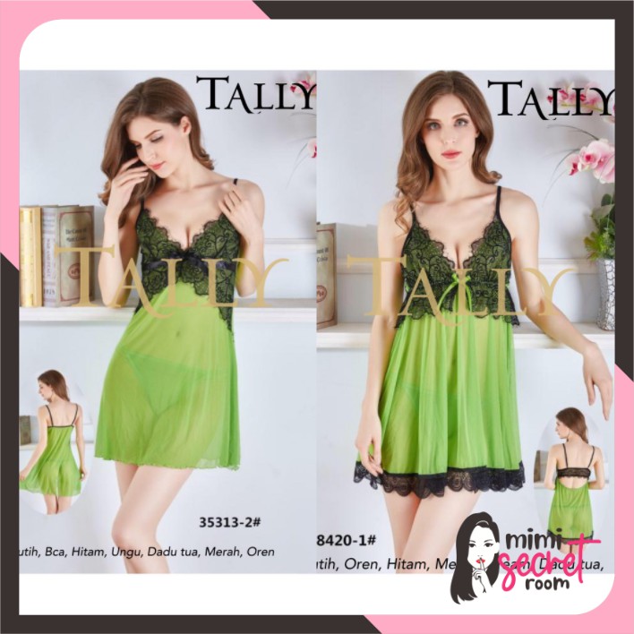 ❤ MIMI ❤ TALLY BJ 8420 Baju Tidur Lingerie Sexy Wanita Renda Piyama Transparan Set G-String