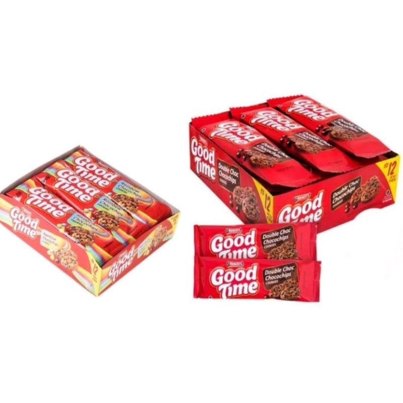 

Good Time Goodtime Cookies Double Choc / Rain Bow Choc Chips 16gr 1 box isi 12 pcs x 10.6 gram