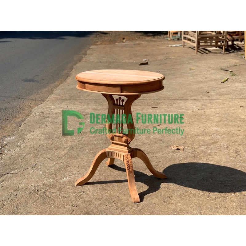 MEJA BIOLA KAKI DAUN KAYU MAHONI MEJA KECIL MEJA DEKORASI PELAMINAN