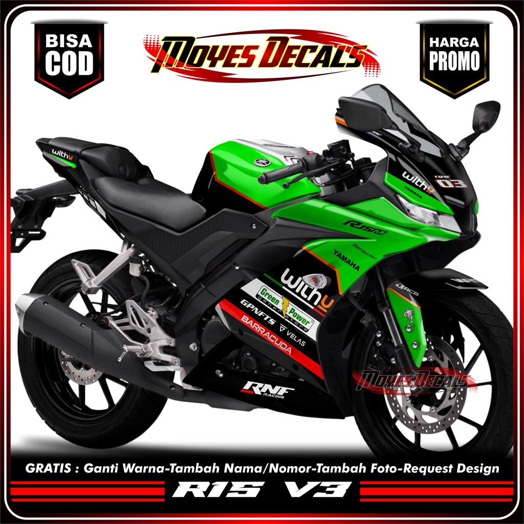 Decal R15 V3 - Motif RNF Racing 2022 Warna Hijau Hitam
