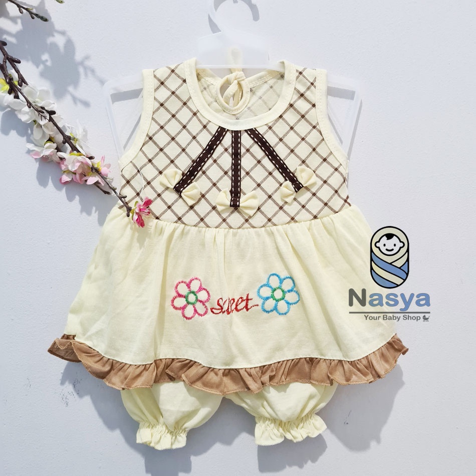 [N-032] Setelan singlet bayi perempuan lucu MURAH seri cokelat- Naomi (3-6month)