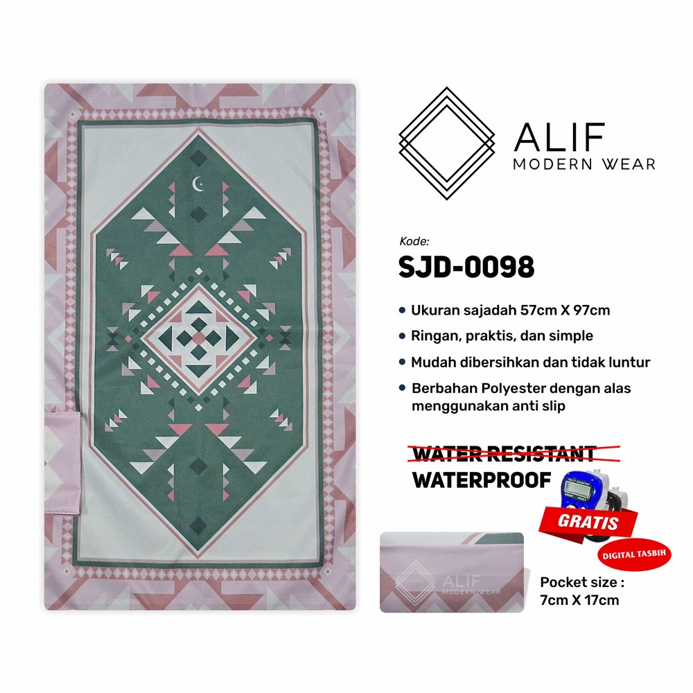 [GRATIS DIGITAL TASBIH] ALIF SAJADAH TRAVEL / SAKU / PORTABLE / WATERPROOF ( ALIF MODERN WEAR SJD-0098 )