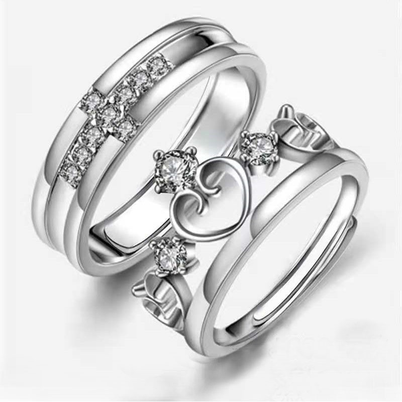 Cincin Adjustable Desain Hati Bahan Stainless Steel 925 Untuk Pasangan