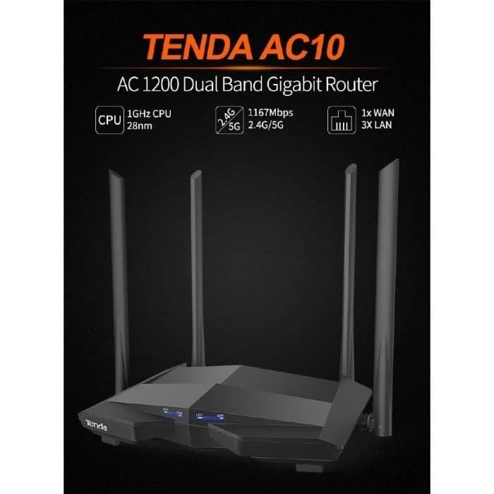 Tenda AC10U - AC1200 MU-MIMO Smart Dual-Band Gigabit Router TENDA AC10