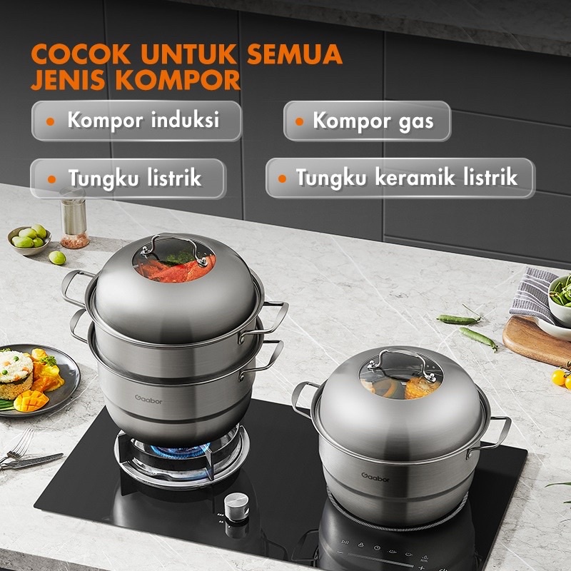 Gaabor Panci Kukus Panci Rebus 3 Tingkat Steamer Stainless Steel Anti Karat Diameter 28cm /GS-S28AZplus