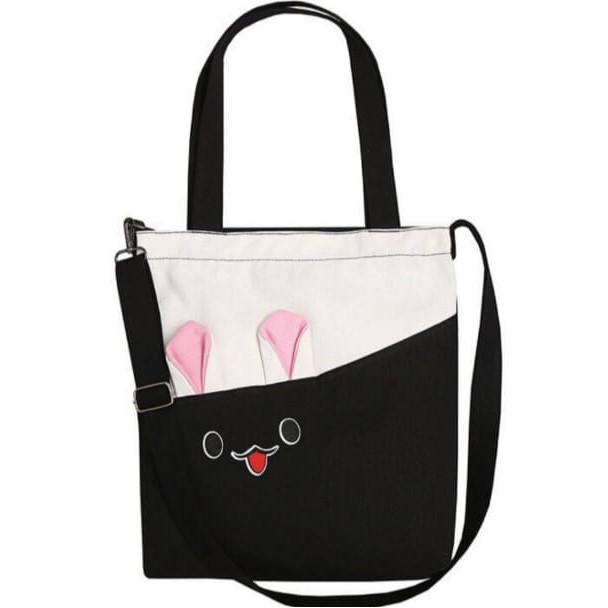 Should Bag - Tas Tote Bag Wanita Resleting Terbaru 2021 Aesthetic Kekinian Motif Carakter RABBIT KELINCI Korea Style Multifungsi