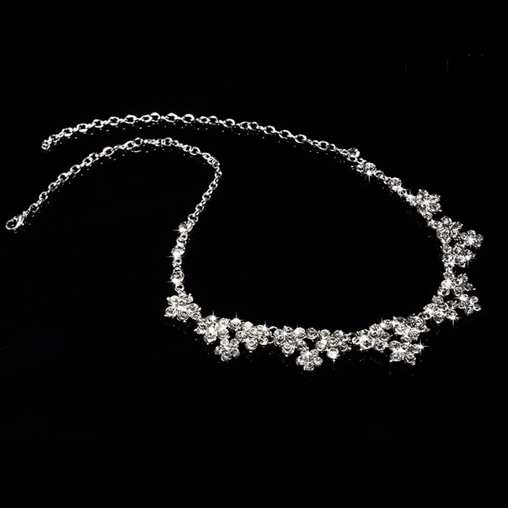 OW@ Luxury Rhinestone Inlaid Necklace Earrings Hair Crown Headwear Bride Jewelry