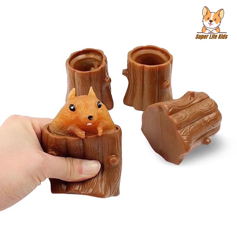 Tupai Karet Silikon / Mainan Tupai Lucu Remasan / Mainan Pop it Squishy Pohon Tupai Karet Silikon