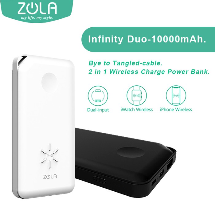 Zola Powerbank Wireless Infinity Duo 10000mAh Untuk Hp & Apple Watch
