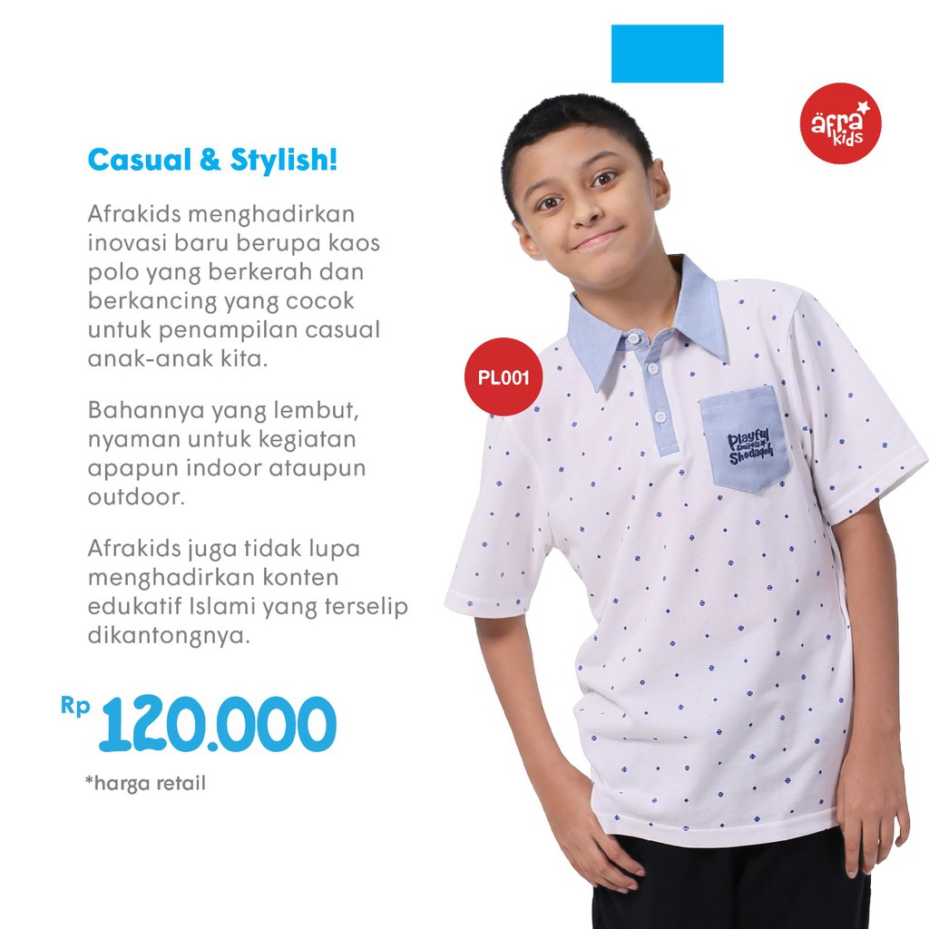 T-Shirt Polo AFRAKIDS untuk 2-12 th,  PL001 White, PL002 Navy,  Ada PROMO LAUNCHING nya.............