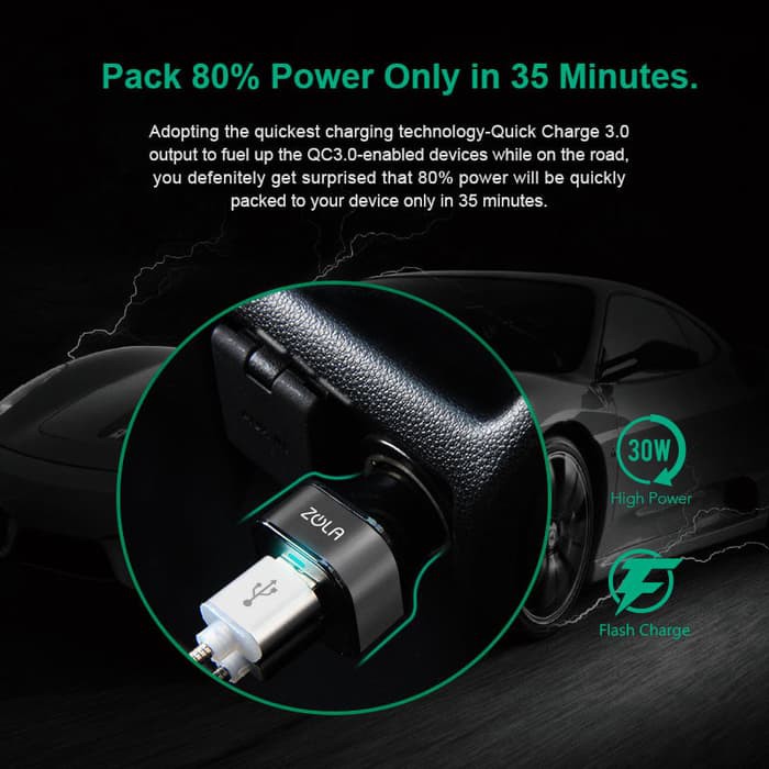 Zola International Dash Q Car Charger Quick Charge 3 0   Black  Murah
