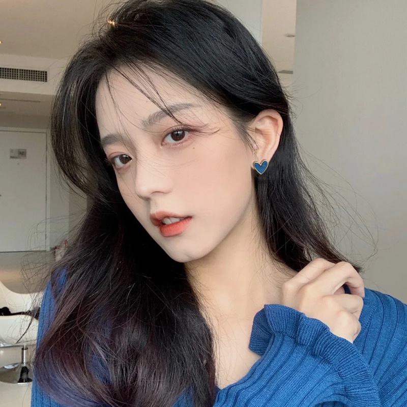 Anting Giwang Bentuk Hati Warna Biru Giwang Telinga Untuk Wanita Perempuan