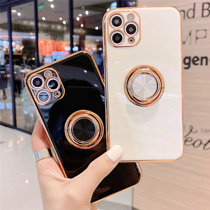 Velvet all-in-one magnetic ring case iphone 11 pro max 12/13 pro max mini Xs max XR 7/8/se2020 7plus/8plus electroplating all-inclusive metal stand soft shell shockproof protective