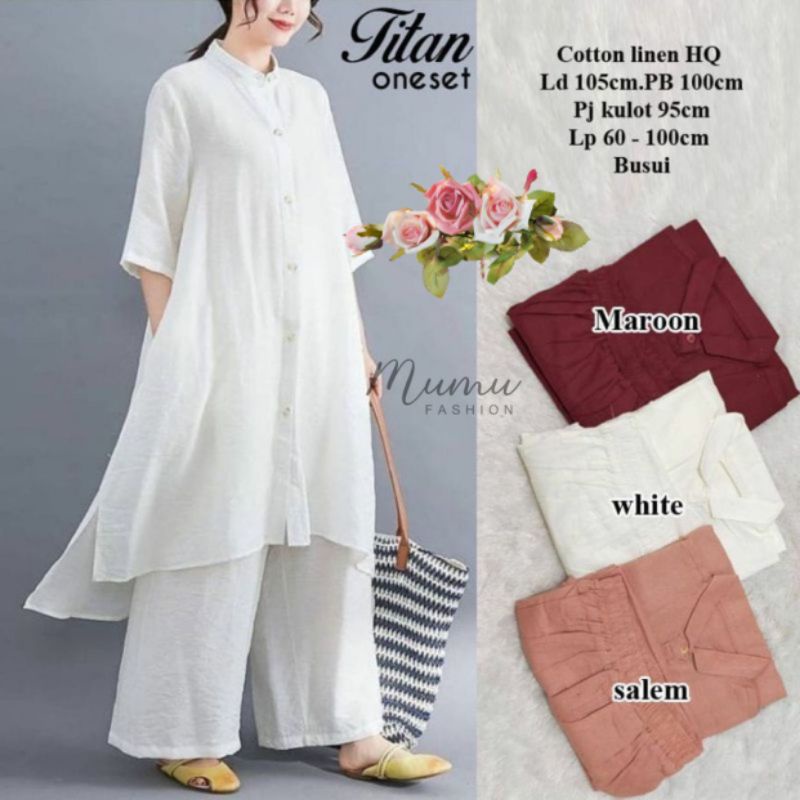 MUMU - SOLARIA SET Best Seller Oneset Tunik Dan Celana Bahan Linen Wanita Muslimah Terbaru  by Fashi