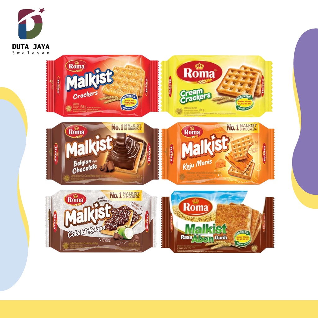 Roma Malkist Abon, Keju Manis, Cokelat Kelapa, Belgian Chocolate, Cream Crackers