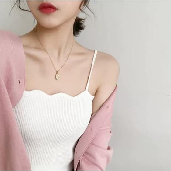 Tanktop Scallop RIB / Tanktop wanita korean style / Atasan wanita crop tali spagetti knit