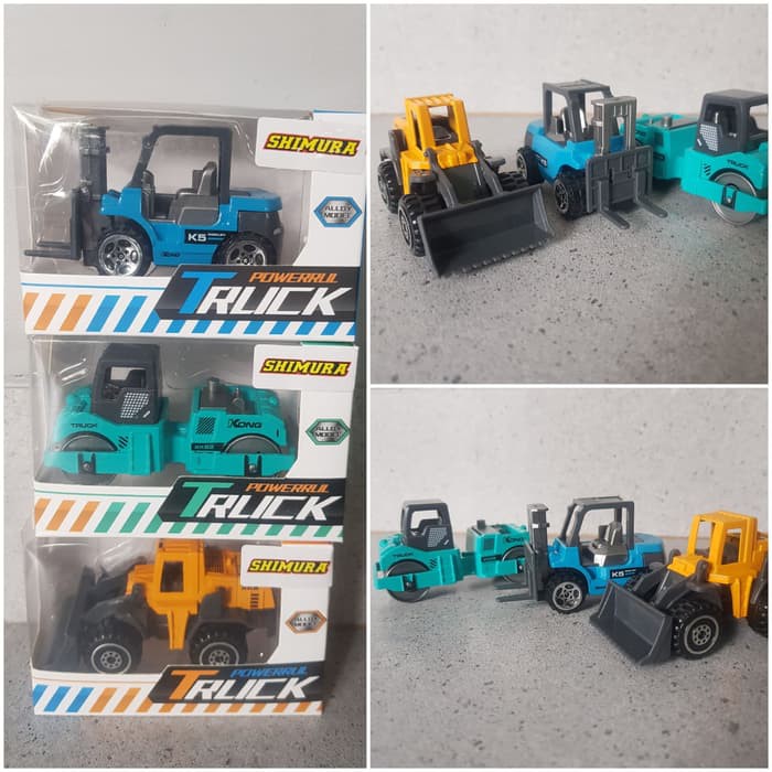 Mainan diecast truck forklift mobil road roller miniatur car