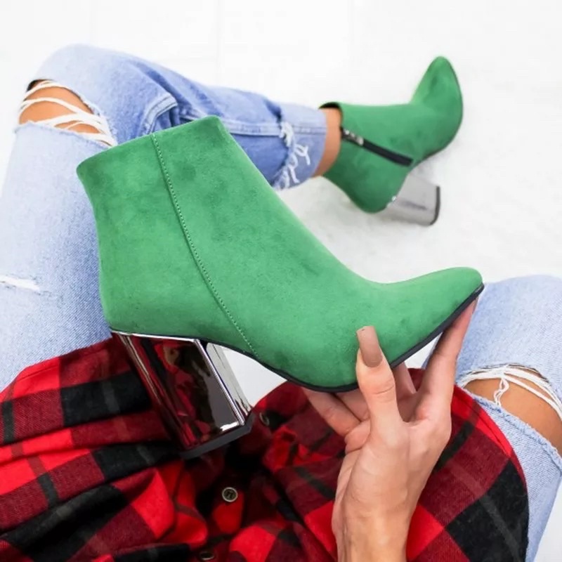 Suede Ankle Heels Boots  Boots Hak tinggi