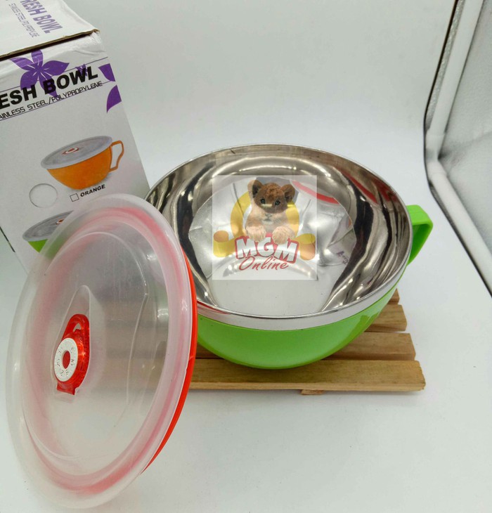 Cangkir Mangkok Stainless Gagang / Fresh bowl /Tempat Makan Kedap